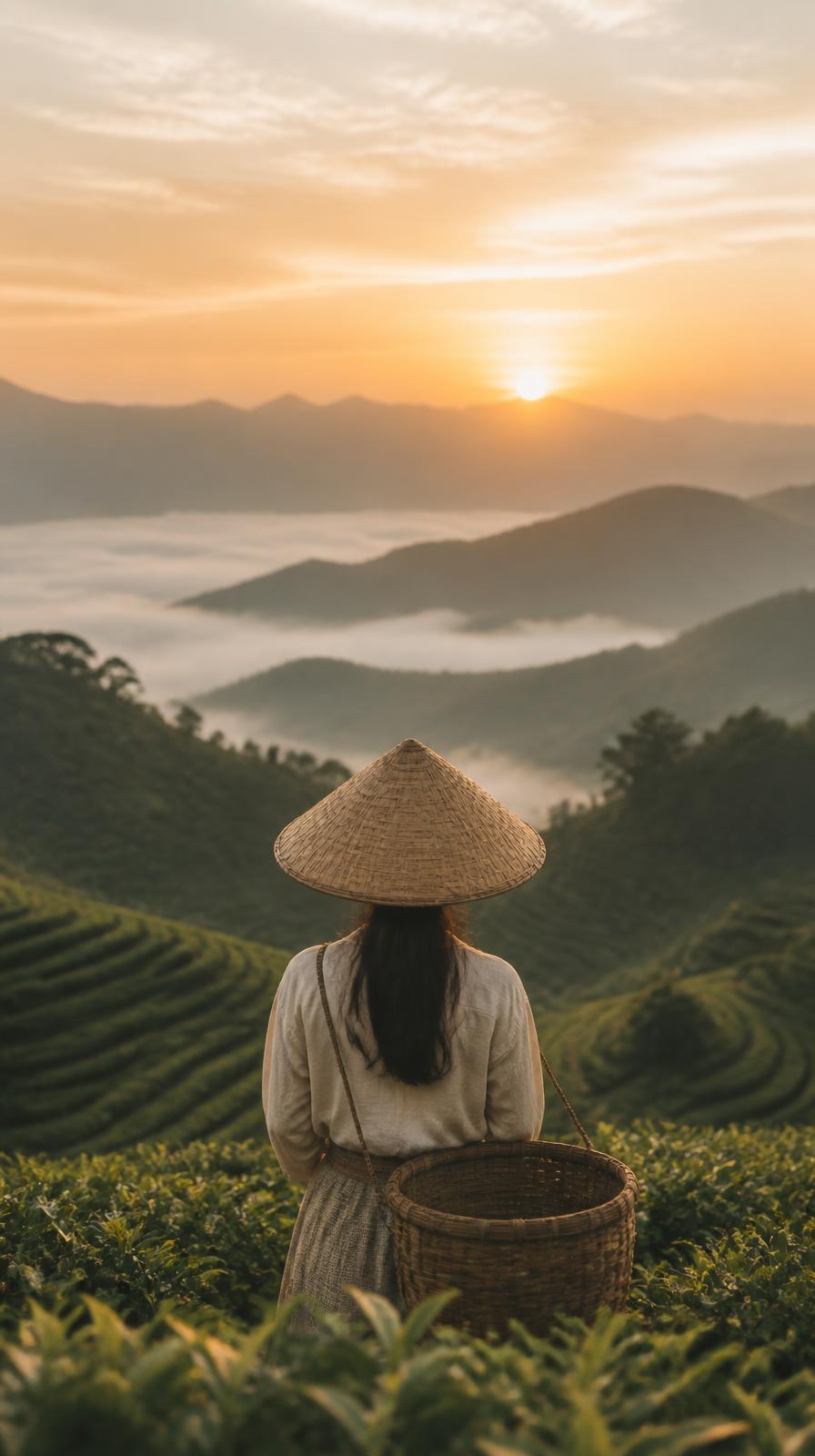 Himalayan tea terraces at sunrise